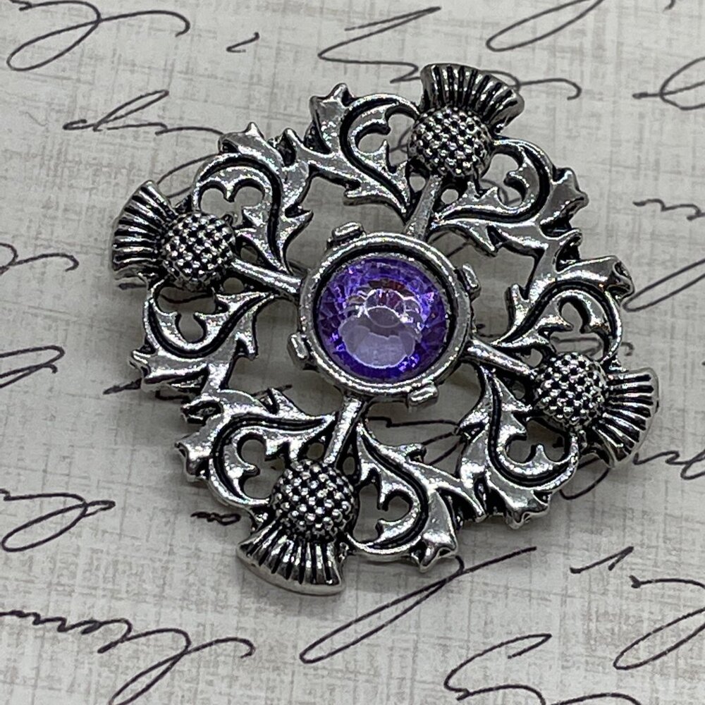 Thistle Pin Silver Flower Scotland Classic Brooch Hat Pin Scarf jewelry Purple